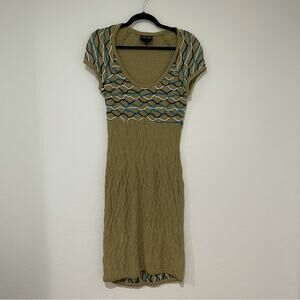 Vintage Coogi Sweater Dress Green Midi Womens Size Small Short Sleeve